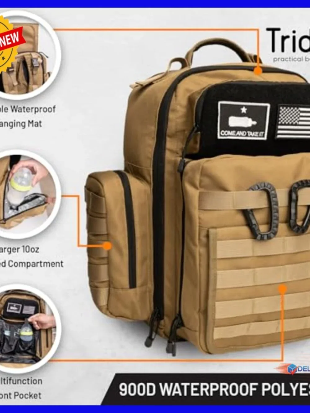 Military Style Diaper Backpack with Insulated Pockets and Wipes Dispenser